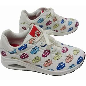 Skechers X ROLLING STONES Uno Sneakers Sz 9 White Multicolor TONGUE Say It Loud